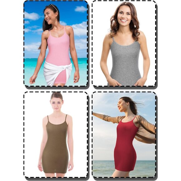 8 Pack Long Women's Tank Tops Modal Spandex Adjustable Straps Plus Size - Picture 6 of 6